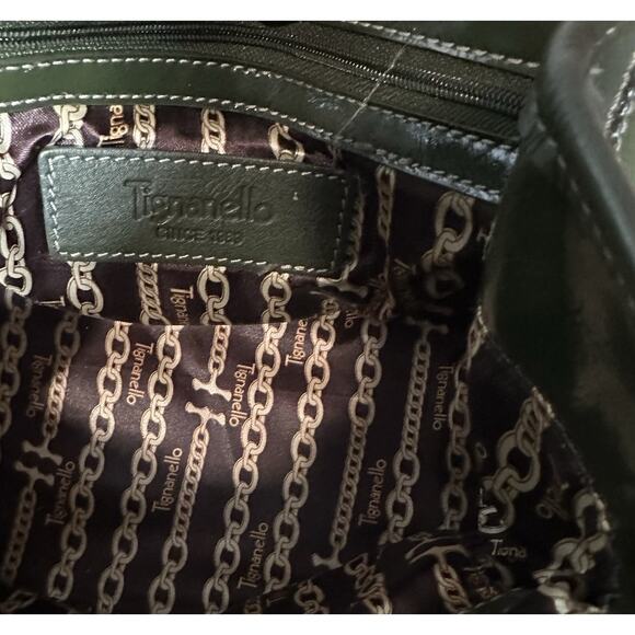 TIGNANELLO Dark Green Patent Pebbled Leather Satchel Bag - Picture 9 of 10